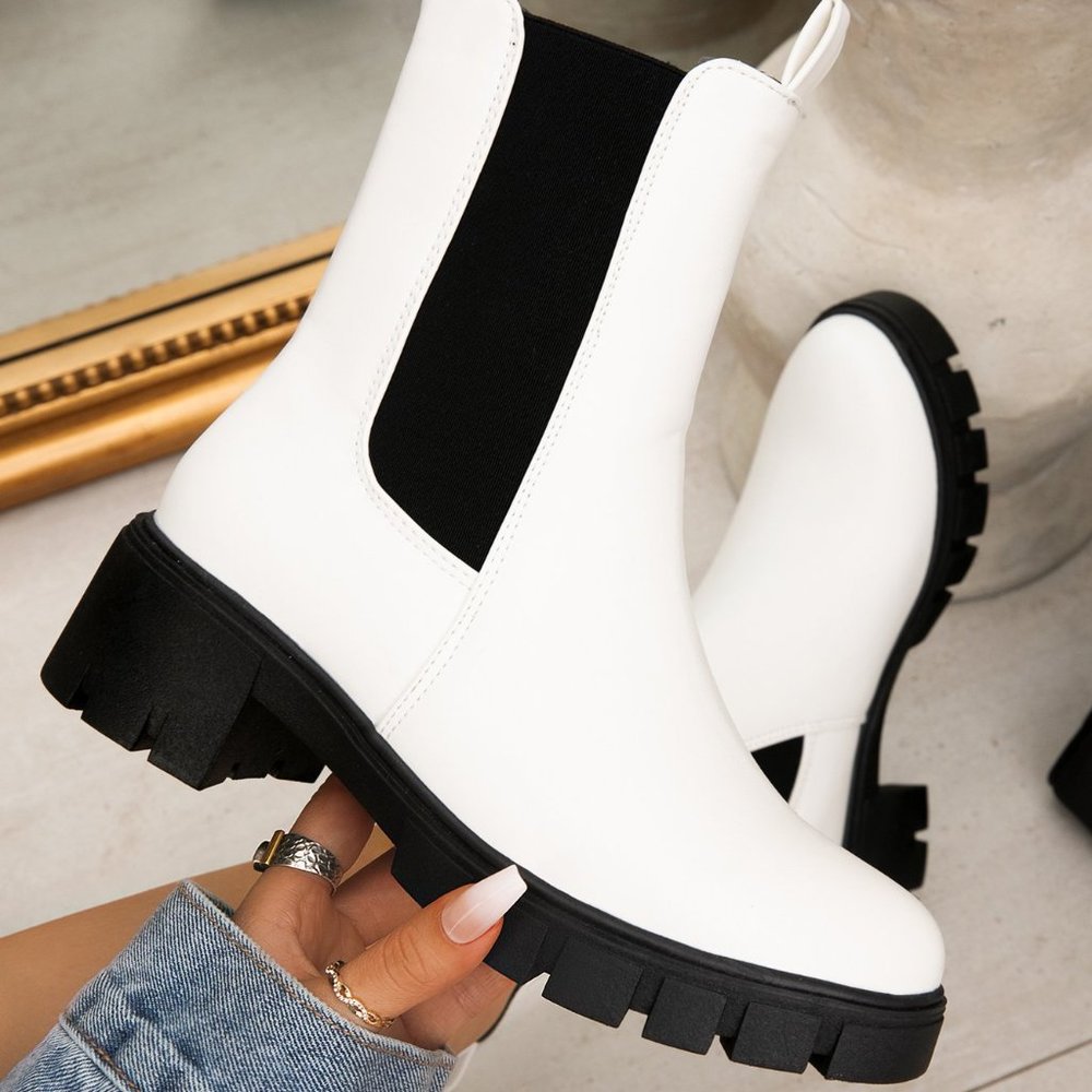 White Lug Chunky heel combat boots - Picture 1 of 5